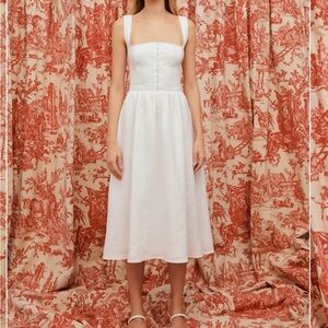 Reformation Tagliatelle white linen midi dress, size 6